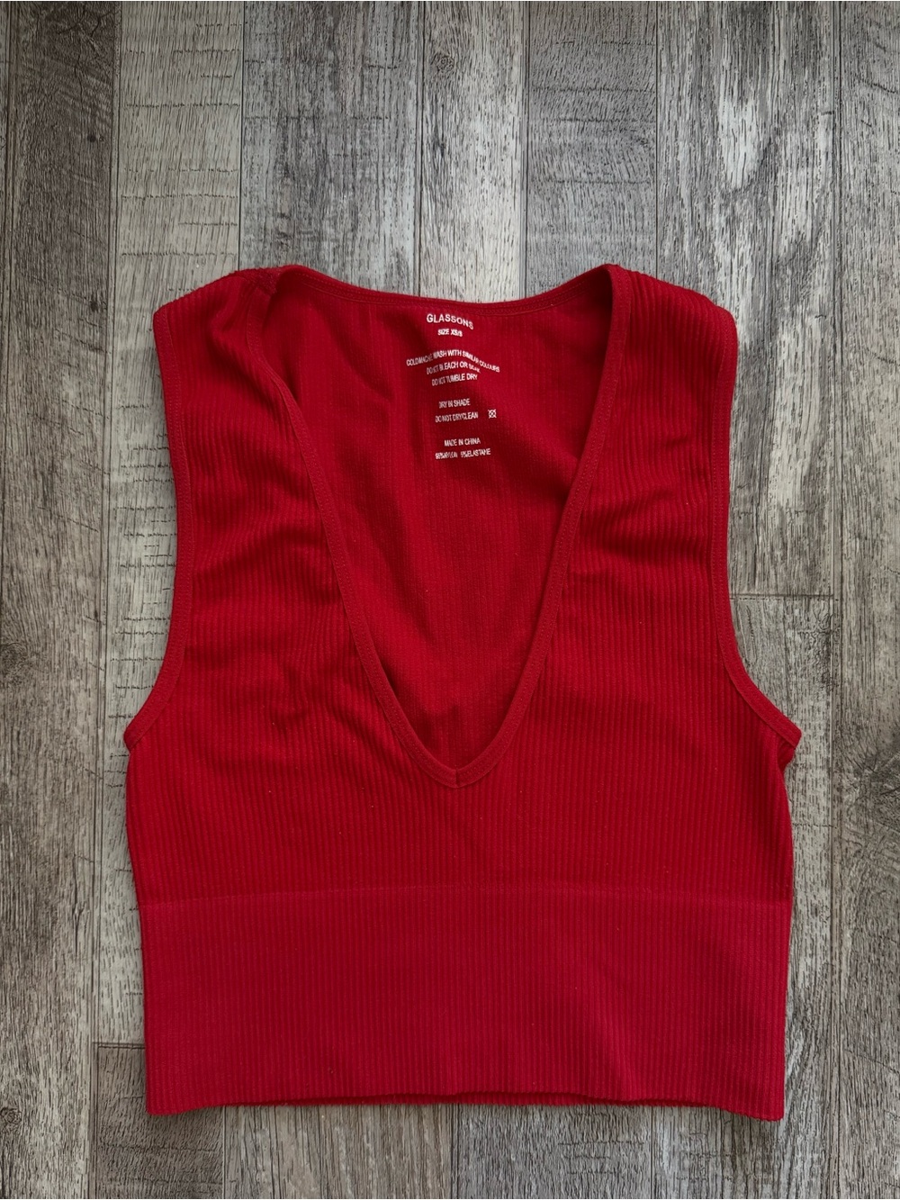Glassons Red Ribbed V-Neck Cropped Tank